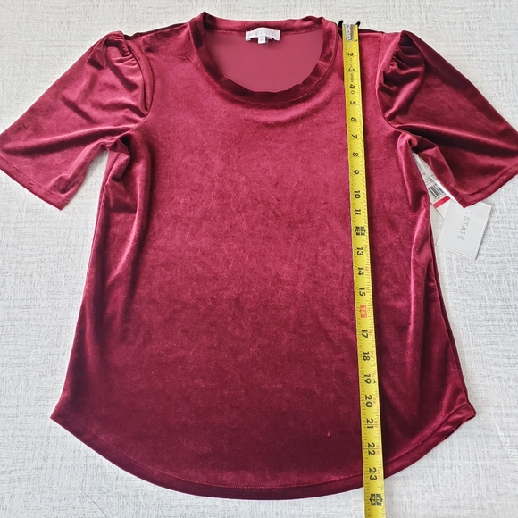 🆕️1.State Velvet Top Puff Short Sleeves in Deep Claret Red XSmall - Picture 8 of 8